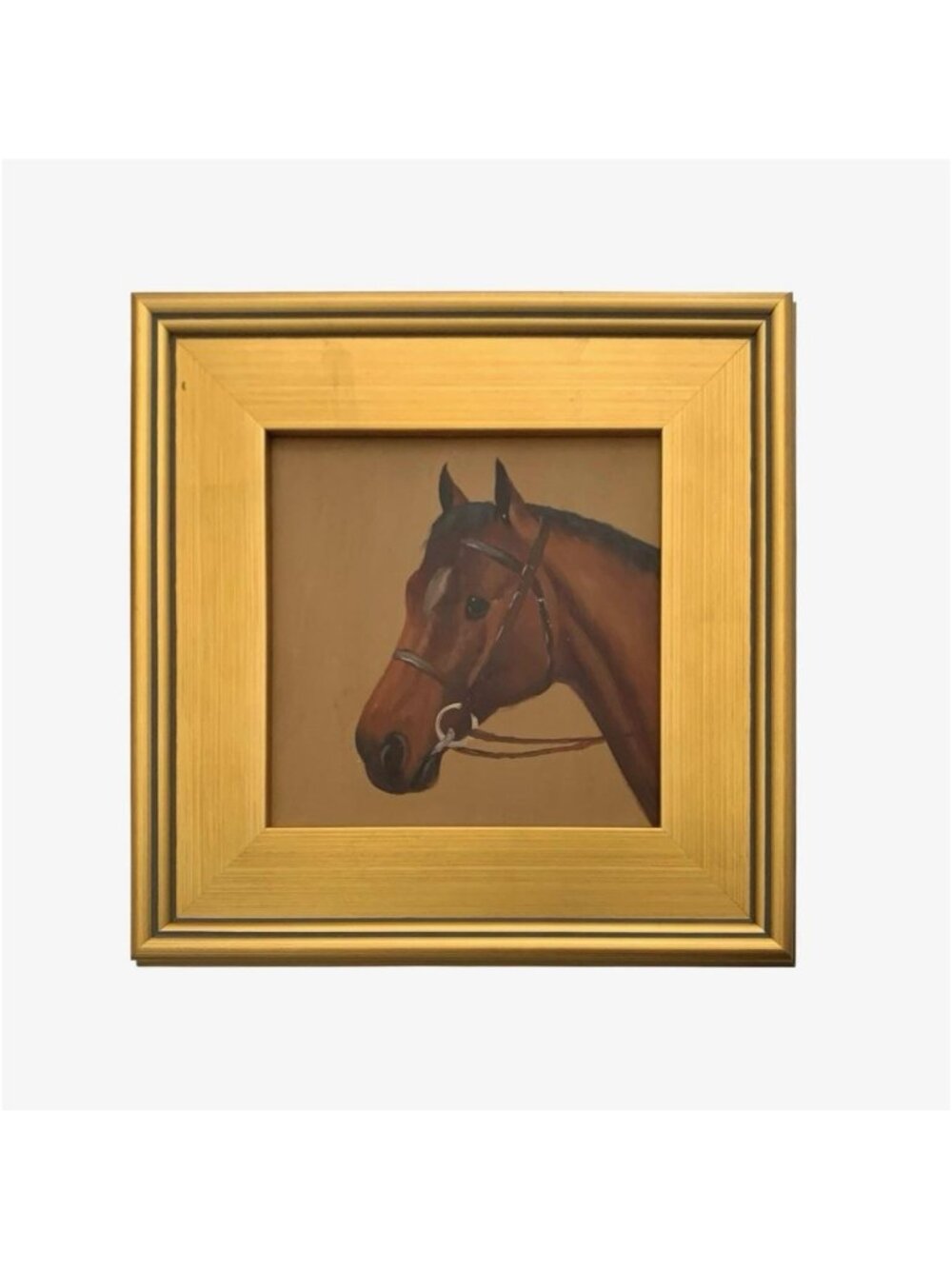 Painting Horse Portrait Oil on Board Vintage Equestrian Decor
